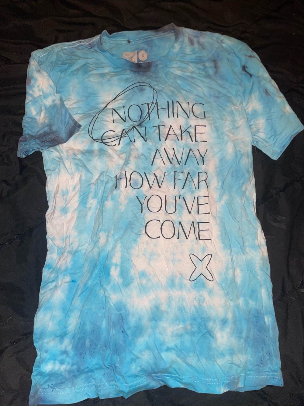 Twloha Blue Tie-Dye Graphic Tee - Inspirational Slogan size small to write love
